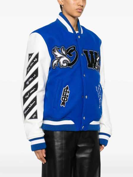 Bomber jacket Off-White Padded Royal Bomber Jacket With Leather Sleeves And All-Over Blue Femei (BM 17227412) 3