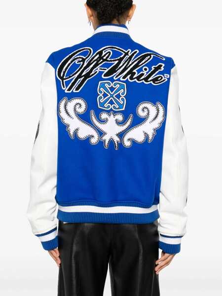 Bomber jacket Off-White Padded Royal Bomber Jacket With Leather Sleeves And All-Over Blue Femei (BM 17227412) 4