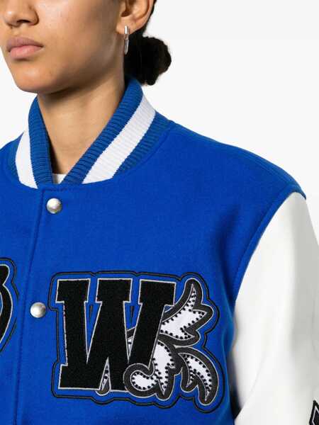 Bomber jacket Off-White Padded Royal Bomber Jacket With Leather Sleeves And All-Over Blue Femei (BM 17227412) 5