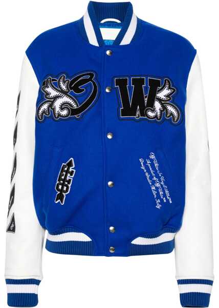 Bomber jacket Off-White Padded Royal Bomber Jacket With Leather Sleeves And All-Over Blue Femei (BM 17227412) 1