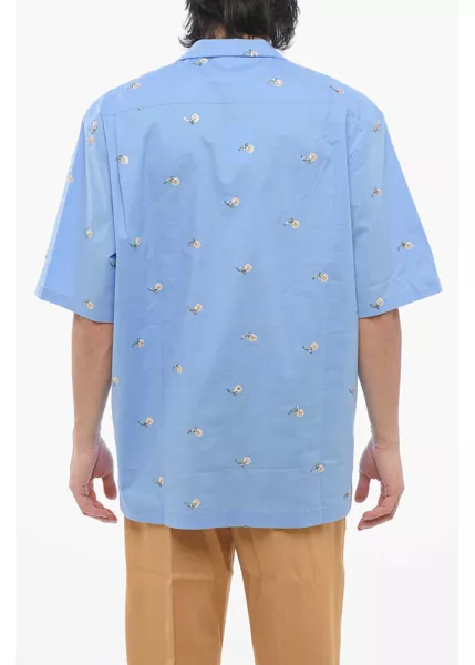 Camasi casual Viktor & Rolf Cotton Blend Bowling Shirt With Sequined Embroideries Light Blue Barbati (BM 17227436) 2