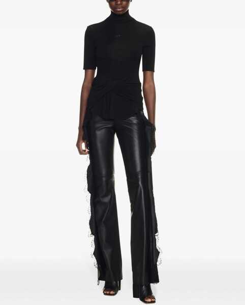 Pantaloni casual Off-White Leather Pants With Lace Trim Details Black Femei (BM 17227709) 2