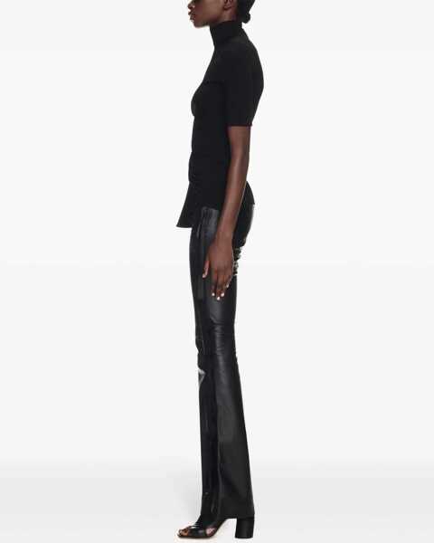 Pantaloni casual Off-White Leather Pants With Lace Trim Details Black Femei (BM 17227709) 3