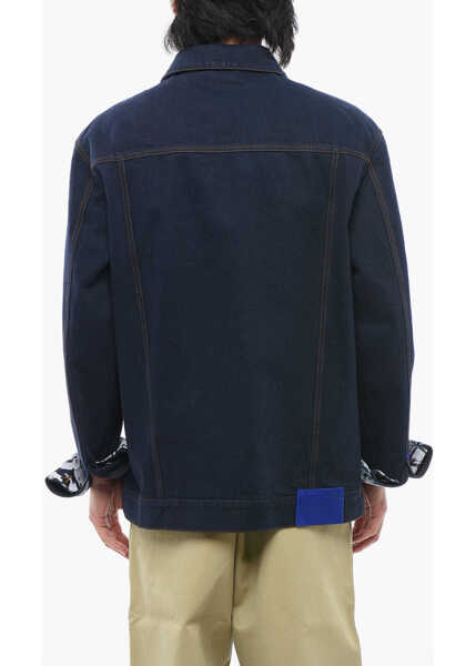 Geci de blugi Burberry Dark Washed Denim Jacket With Printed Cuffs Blue Barbati (BM 17227766) 2