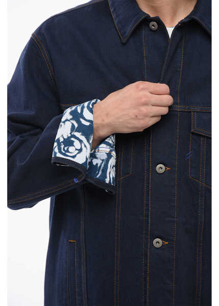 Geci de blugi Burberry Dark Washed Denim Jacket With Printed Cuffs Blue Barbati (BM 17227766) 4