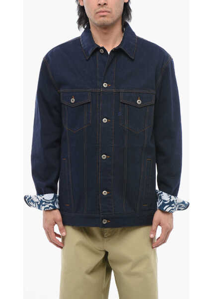 Geci de blugi Burberry Dark Washed Denim Jacket With Printed Cuffs Blue Barbati (BM 17227766) 1