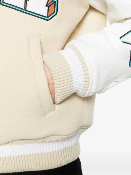 Bomber jacket Off-White Padded Thunderbolt Bomber Jacket With Leather Sleeves And Al Beige Femei (BM 17228108) 5