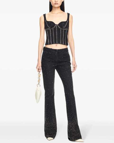 Blugi skinny Off-White Low Rise Bling Flared Fit Denims With All-Over Rhinestones 2 Black Femei (BM 17228111) 2