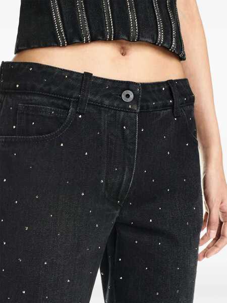 Blugi skinny Off-White Low Rise Bling Flared Fit Denims With All-Over Rhinestones 2 Black Femei (BM 17228111) 5
