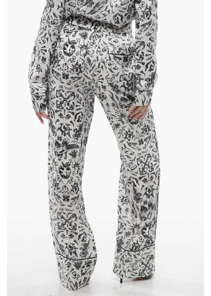 Pantaloni casual Off-White Printed Satin Tattoo Pajama Palazzo Pants Black & White Femei (BM 17228120) 2