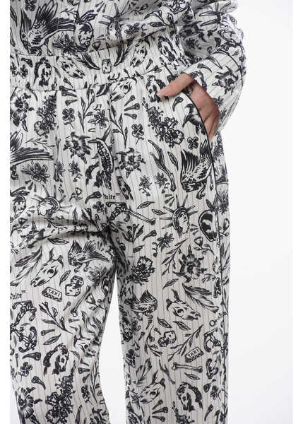 Pantaloni casual Off-White Printed Satin Tattoo Pajama Palazzo Pants Black & White Femei (BM 17228120) 3
