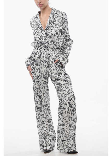 Pantaloni casual Off-White Printed Satin Tattoo Pajama Palazzo Pants Black & White Femei (BM 17228120) 4