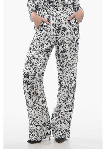 Pantaloni casual Off-White Printed Satin Tattoo Pajama Palazzo Pants Black & White Femei (BM 17228120) 1