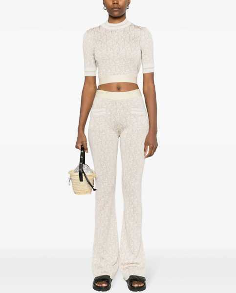 Bluze Palm Angels Monogram Jacquard Cropped Top With Logoed Band Beige Femei (BM 17228285) 2