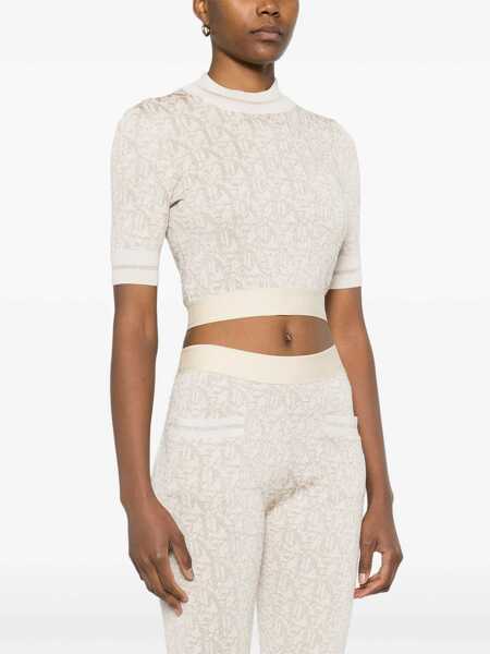 Bluze Palm Angels Monogram Jacquard Cropped Top With Logoed Band Beige Femei (BM 17228285) 3