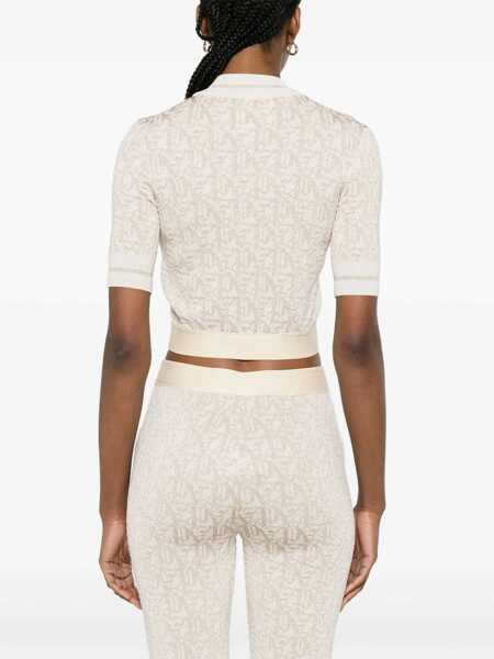 Bluze Palm Angels Monogram Jacquard Cropped Top With Logoed Band Beige Femei (BM 17228285) 4