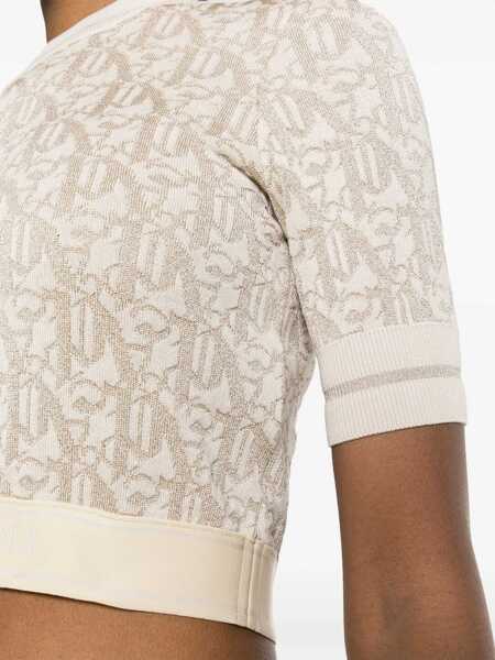 Bluze Palm Angels Monogram Jacquard Cropped Top With Logoed Band Beige Femei (BM 17228285) 5