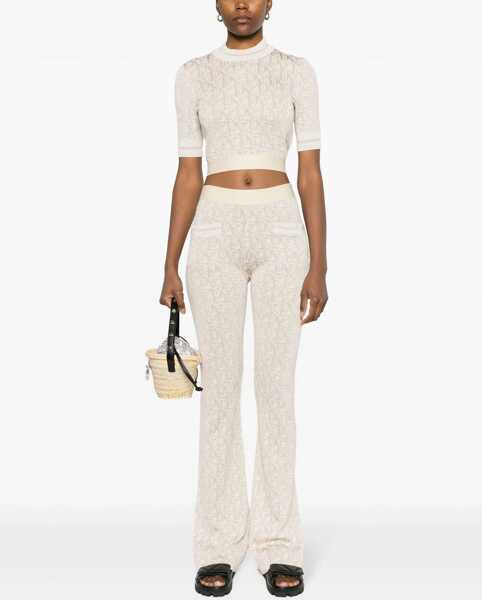 Pantaloni casual Palm Angels Monogram Jacquard Pants With Logoed Band Beige Femei (BM 17228288) 2