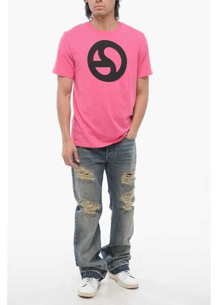 Tricouri Acne Studios Cotton Crew-Neck T-Shirt With Contrast Print Pink Barbati (BM 17228471) 4