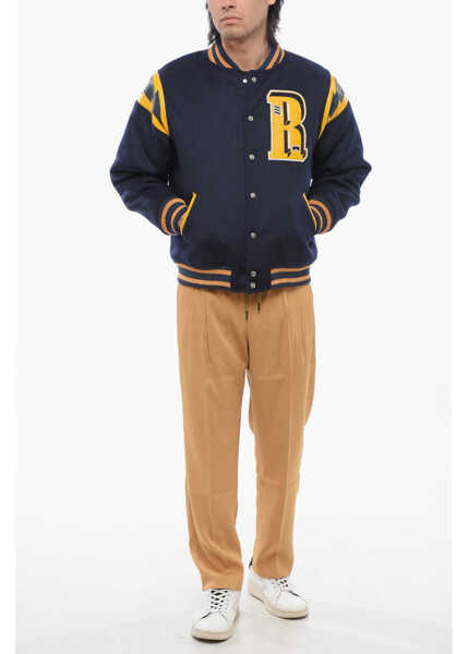 Bomber jacket RHUDE Wool Bomber With Faux Leather And Snap Buttons Midnight Blue Barbati (BM 17228474) 4