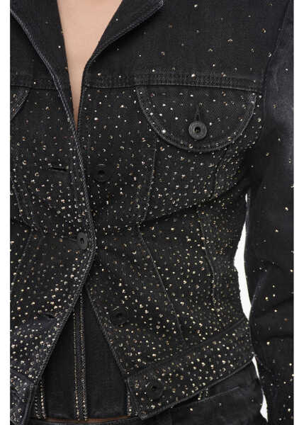 Geci de blugi Off-White Cropped Fit Bling Denim Jacket With Rhinestones Black Femei (BM 17228513) 3