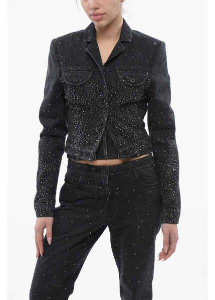 Geci de blugi Off-White Cropped Fit Bling Denim Jacket With Rhinestones Black Femei (BM 17228513) 1