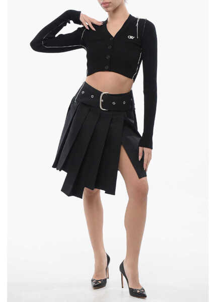 Cardigane Off-White Cropped Cardigan With Contrasting Seams Black Femei (BM 17228783) 3