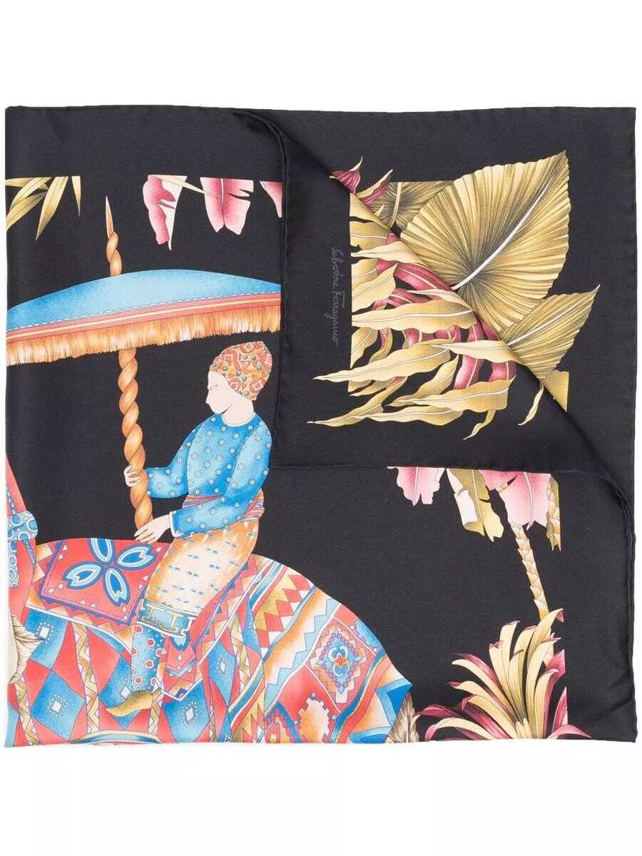 Esarfe Salvatore Ferragamo Salvatore Ferragamo Printed Silk Foulard Black Femei (BM 17229973) 1