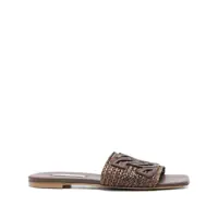 Balerini Brown Slide Sandals With Embossed Logo In Raffia Woman Femei