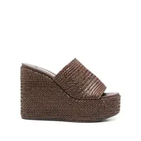 Pantofi cu toc Brown Wedges With Almond Toe And Woven Design In Synthetic Fiber Woman Femei