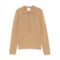 Pulovere Beige Polo Style Sweater With Classic Collar In Wool Woman Femei