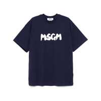 Tricouri Msgm Blue T-Shirt In Cotton With Printed Logo Barbati