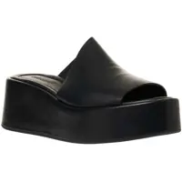 Sandale cu toc Dama - Sandale cu toc CURIOSITE Platform sabot in leather Black Femei (BM 17245439) - B-mall.ro