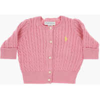 Cardigane Cable Knit Crew-Neck Cardigan With Embroidered Logo Baieti