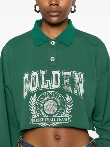 Tricouri Polo Golden Goose Cropped polo sweatshirt with logo print Green Femei (BM 17247551) 5