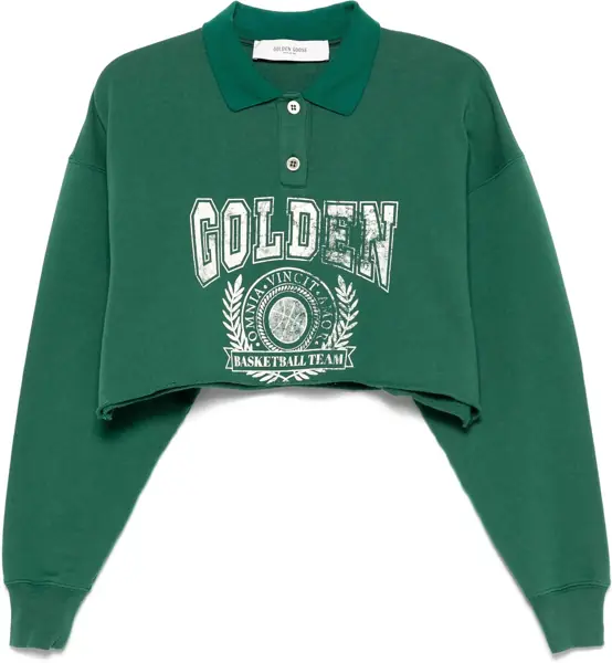 Tricouri Polo Golden Goose Cropped polo sweatshirt with logo print Green Femei (BM 17247551) 1