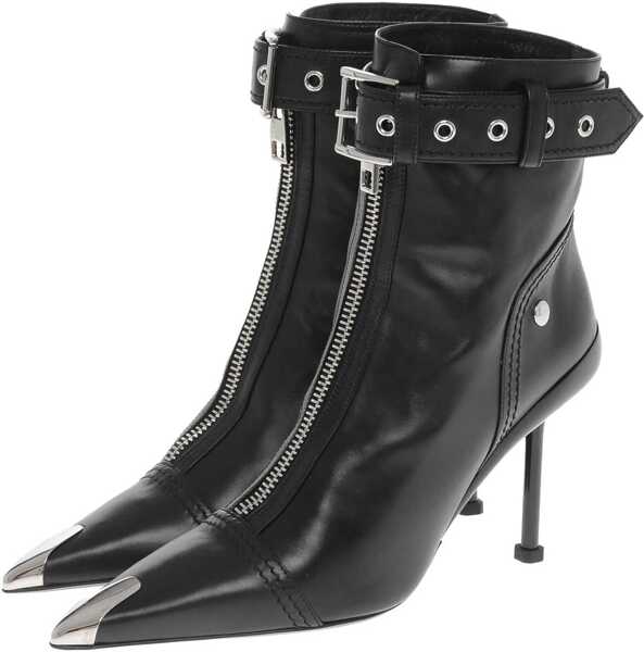 Botine Alexander McQueen Front Zipped Leather Booties With Stiletto Heel 10Cm Black Femei (BM 17247650) 2