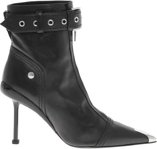 Botine Alexander McQueen Front Zipped Leather Booties With Stiletto Heel 10Cm Black Femei (BM 17247650) 1