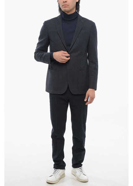 Sacouri CORNELIANI Cc Collection Cotton-Blended Right Blazer With Hopsack Motif Blue Barbati (BM 17247659) 4