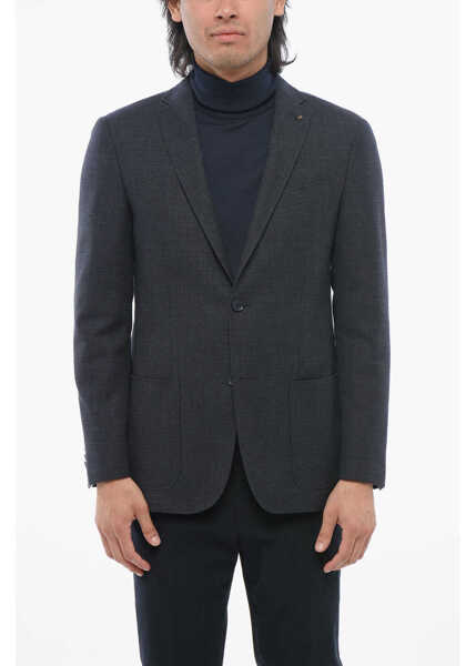 Sacouri CORNELIANI Cc Collection Cotton-Blended Right Blazer With Hopsack Motif Blue Barbati (BM 17247659) 1
