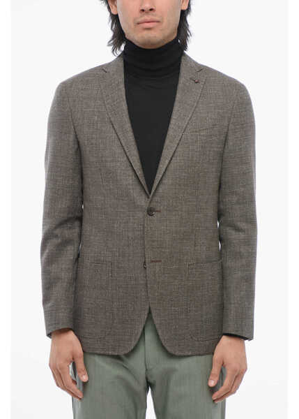 Sacouri CORNELIANI Cc Collection Cotton-Blended Right Blazer With Hopsack Motif Brown Barbati (BM 17247662) 1