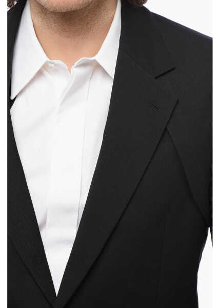 Sacouri Alexander McQueen Wool Braces Blazer With Flap Pockets Black Barbati (BM 17248217) 3