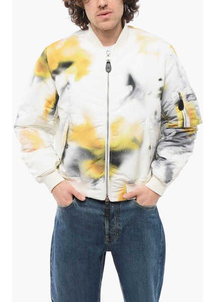 Bomber jacket Alexander McQueen Front Zipped Blurred Padded Bomber Jacket White Barbati (BM 17248223) 1