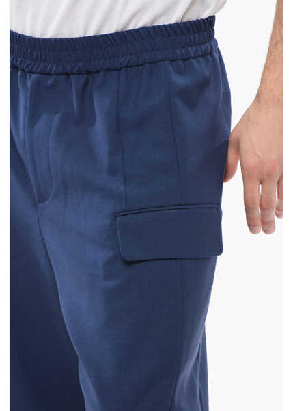 Pantaloni scurti Alexander McQueen Mohair Blend Cargo Shorts With Elastic Waistband Blue Barbati (BM 17248232) 3