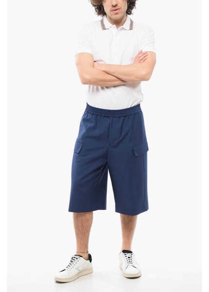 Pantaloni scurti Alexander McQueen Mohair Blend Cargo Shorts With Elastic Waistband Blue Barbati (BM 17248232) 4