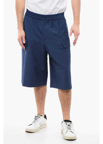 Pantaloni scurti Alexander McQueen Mohair Blend Cargo Shorts With Elastic Waistband Blue Barbati (BM 17248232) 1