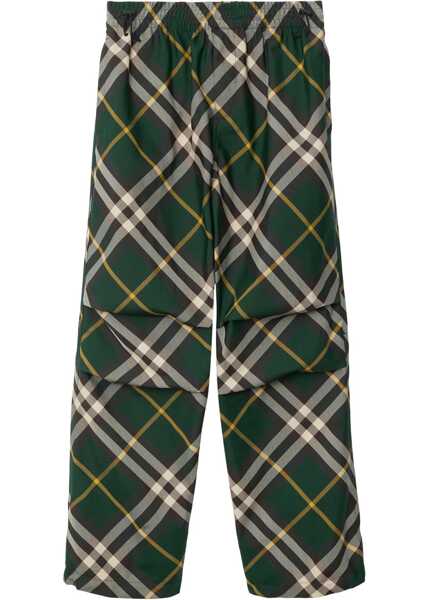Pantaloni de trening Burberry Tartan Patterned Nylon Sweatpants With Drawstringed Ankle Green Barbati (BM 17248268) 1