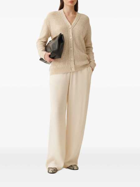 Cardigane Fabiana Filippi SEQUIN COTTON RIBBON V NECK CARDIGAN Beige Femei (BM 17248804) 2