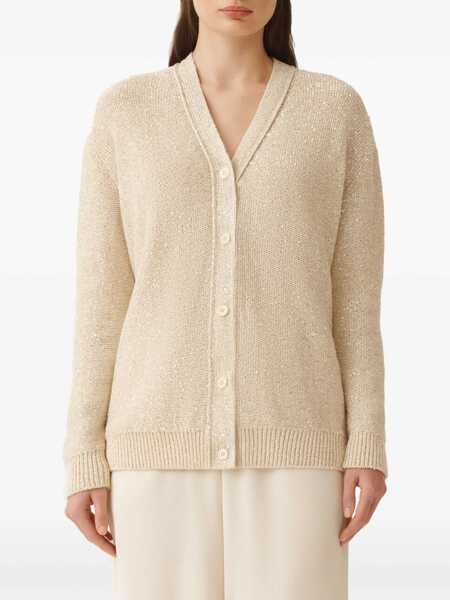Cardigane Fabiana Filippi SEQUIN COTTON RIBBON V NECK CARDIGAN Beige Femei (BM 17248804) 3