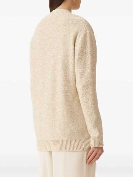 Cardigane Fabiana Filippi SEQUIN COTTON RIBBON V NECK CARDIGAN Beige Femei (BM 17248804) 4